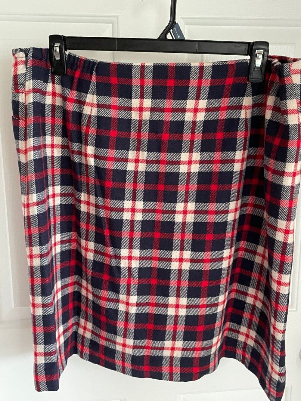 Talbots Navy/Red/Cream Windowpane Plaid Wool Skirt – Size 18W